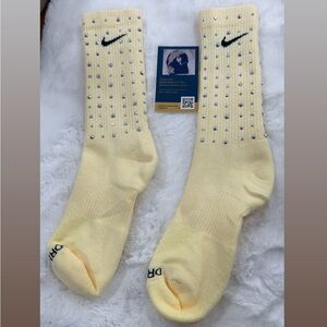 Nike Light Yellow Crew Socks with Black Swoosh
